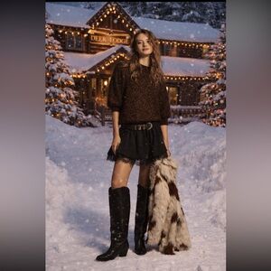 Anthropologie NWT The Violetta Short-Sleeve Tinsel Sweater by Maeve size XS.